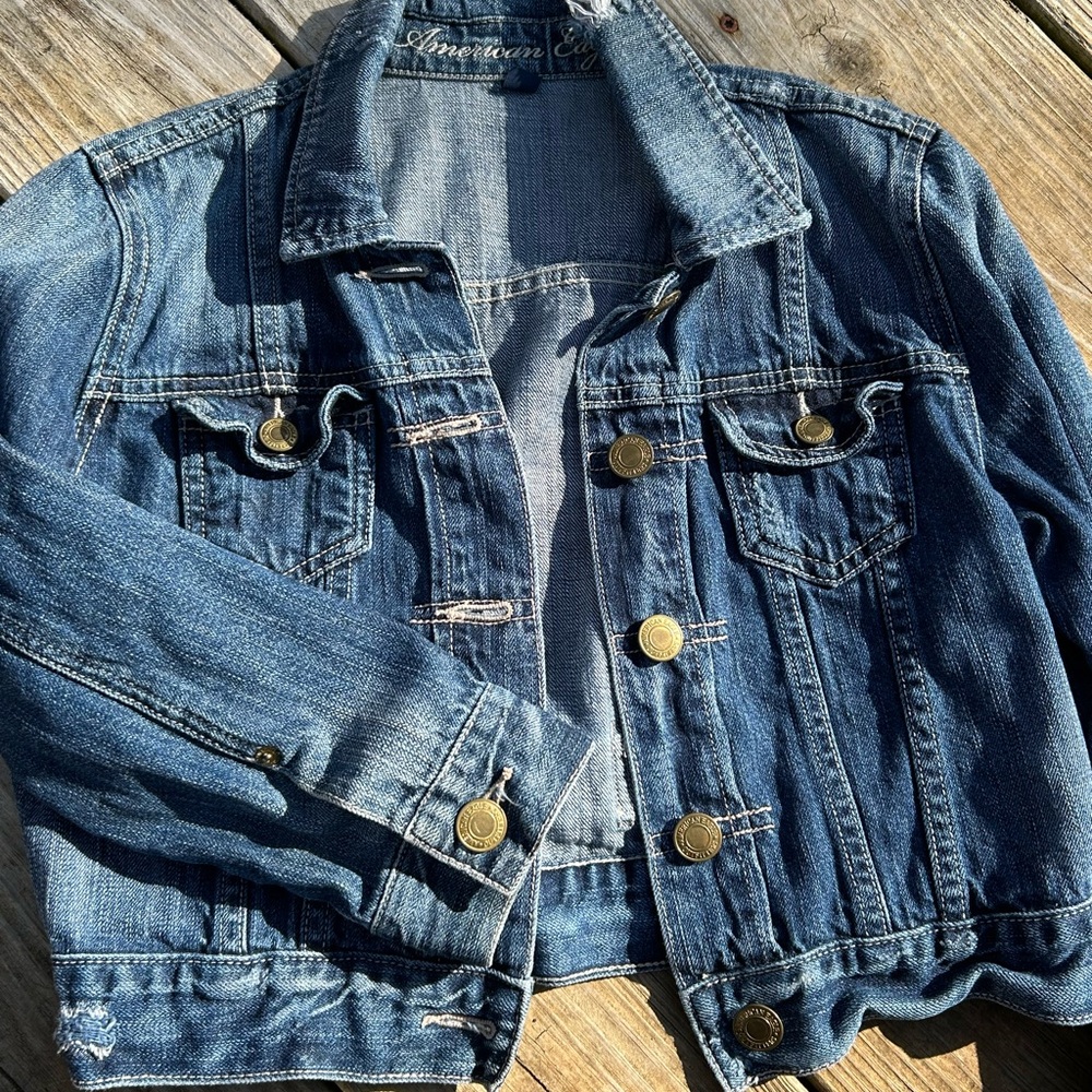 Y2K Womens American Eagle Blue Denim Jacket - Picture 3 of 7